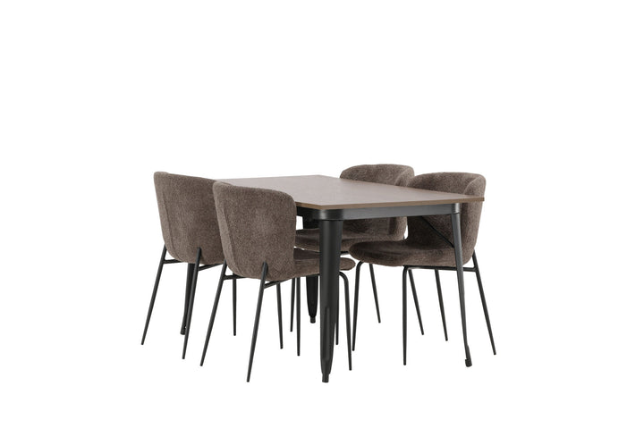 Venture Home Tempe Dining Table - Black / Walnut MDF +Modesto Dining Chair - Beige / Beige Boucle _4