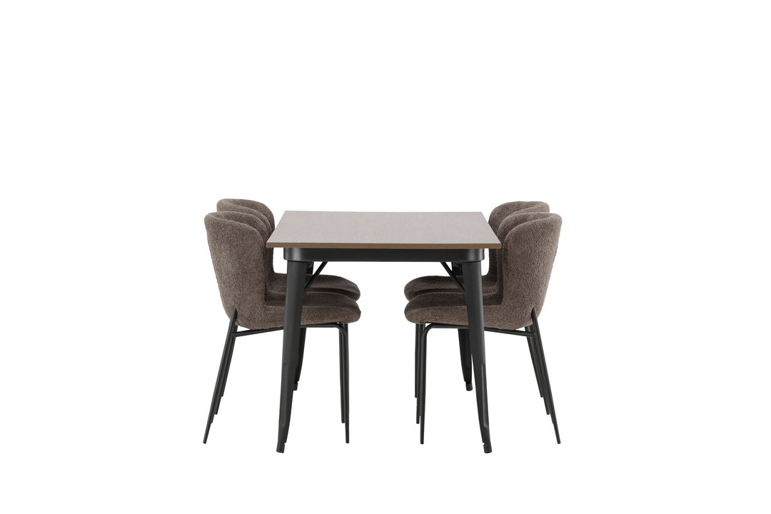 Venture Home Tempe Dining Table - Black / Walnut MDF +Modesto Dining Chair - Beige / Beige Boucle _4