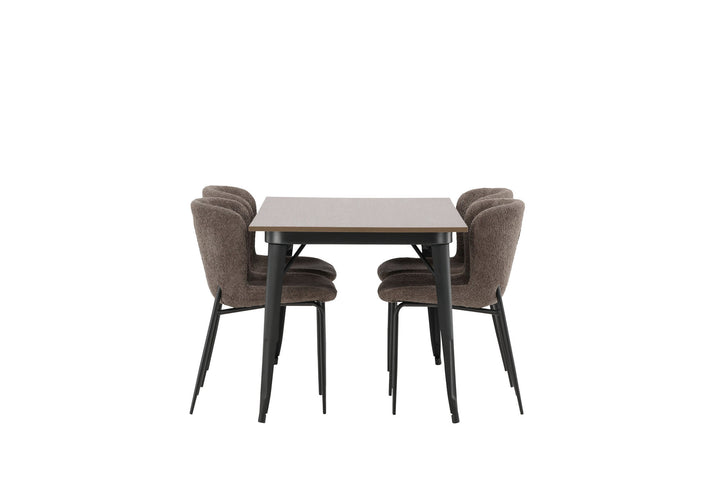 Venture Home Tempe Dining Table - Black / Walnut MDF +Modesto Dining Chair - Beige / Beige Boucle _4