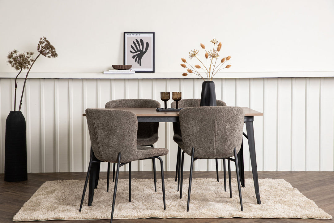Venture Home Tempe Dining Table - Black / Walnut MDF +Modesto Dining Chair - Beige / Beige Boucle _4