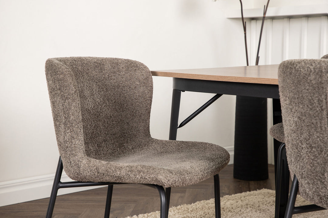 Venture Home Tempe Dining Table - Black / Walnut MDF +Modesto Dining Chair - Beige / Beige Boucle _4