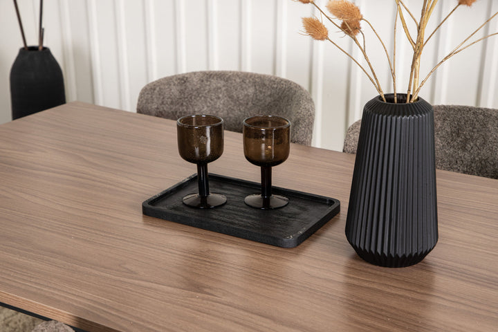 Venture Home Tempe Dining Table - Black / Walnut MDF +Modesto Dining Chair - Beige / Beige Boucle _4