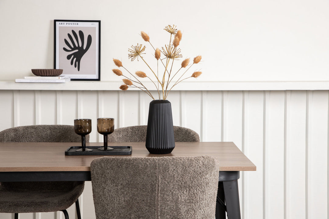 Venture Home Tempe Dining Table - Black / Walnut MDF +Modesto Dining Chair - Beige / Beige Boucle _4