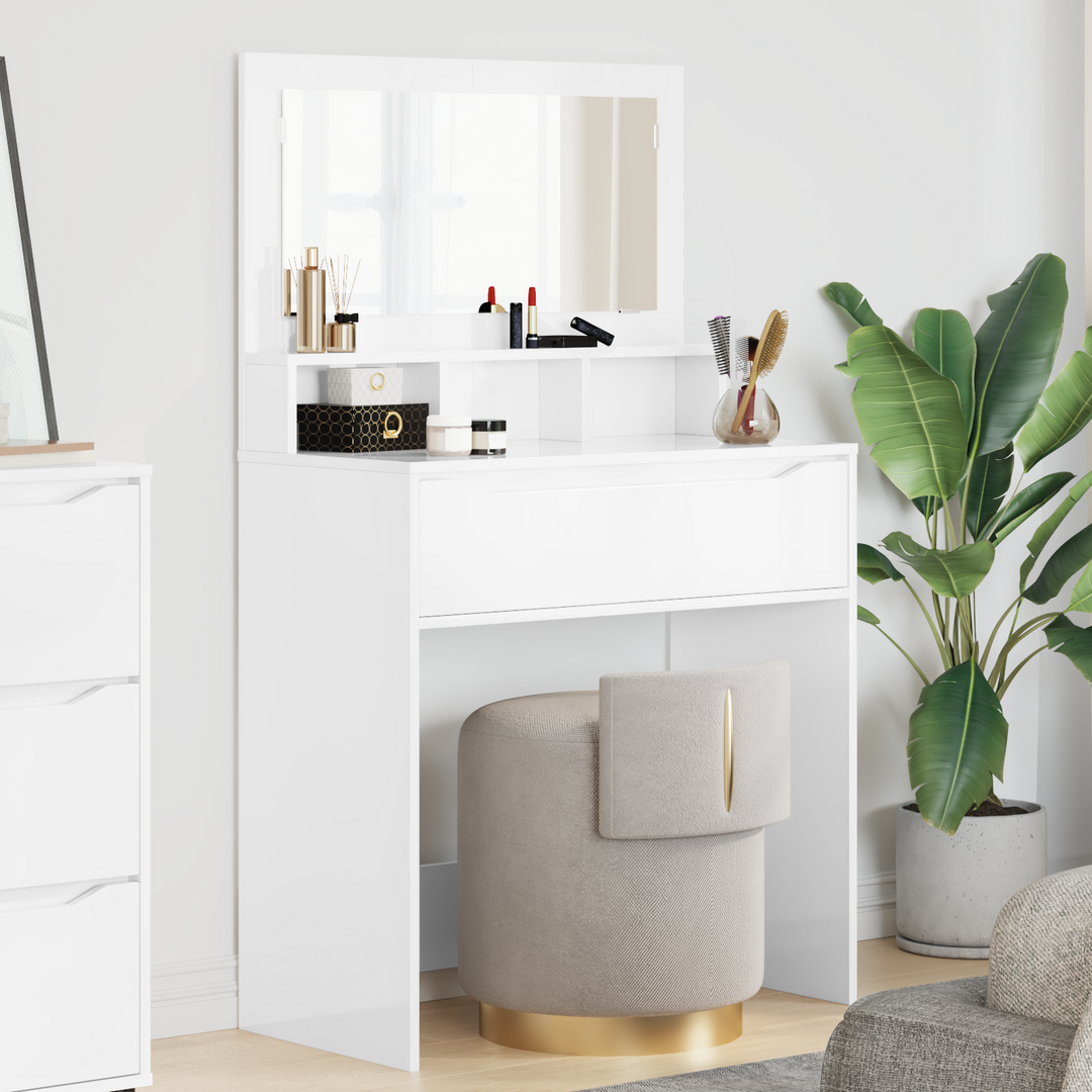 Soveværelsessminkeborde Høj gloss hvid 80 x 39,6 x 135 cm