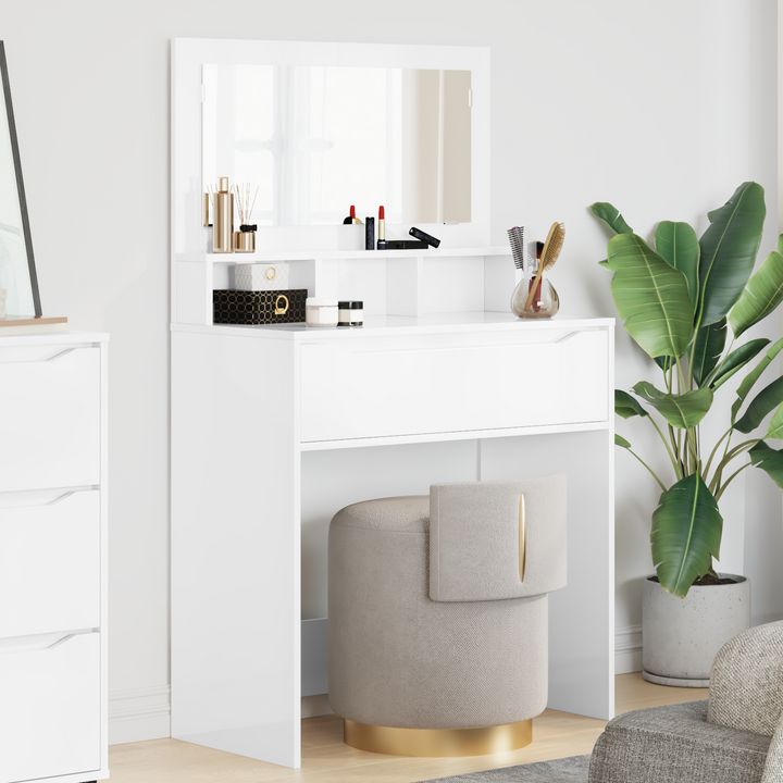 Soveværelsessminkeborde Høj gloss hvid 80 x 39,6 x 135 cm