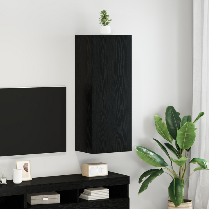 TV vægskab Sort eg 40,5 x 30 x 102 cm Konstrueret træ