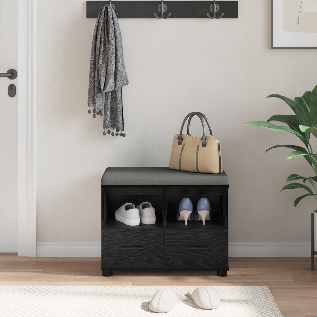 Hallbænk med pude Sort Eg 60 x 38 x 46 cm Kunstigt træ og stof