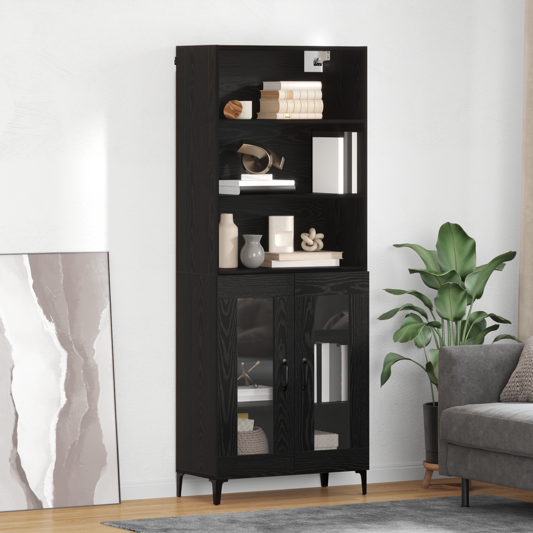 Highboard med skuffe Sort eg 69,5 x 34 x 180 cm Konstrueret træ