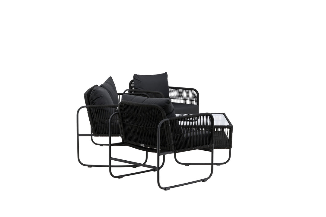 Venture Home Utah Lounge set - Black - Black rope (two seater + 2 one seater + table)