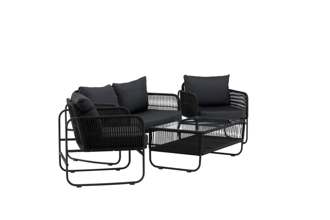Venture Home Utah Lounge set - Black - Black rope (two seater + 2 one seater + table)