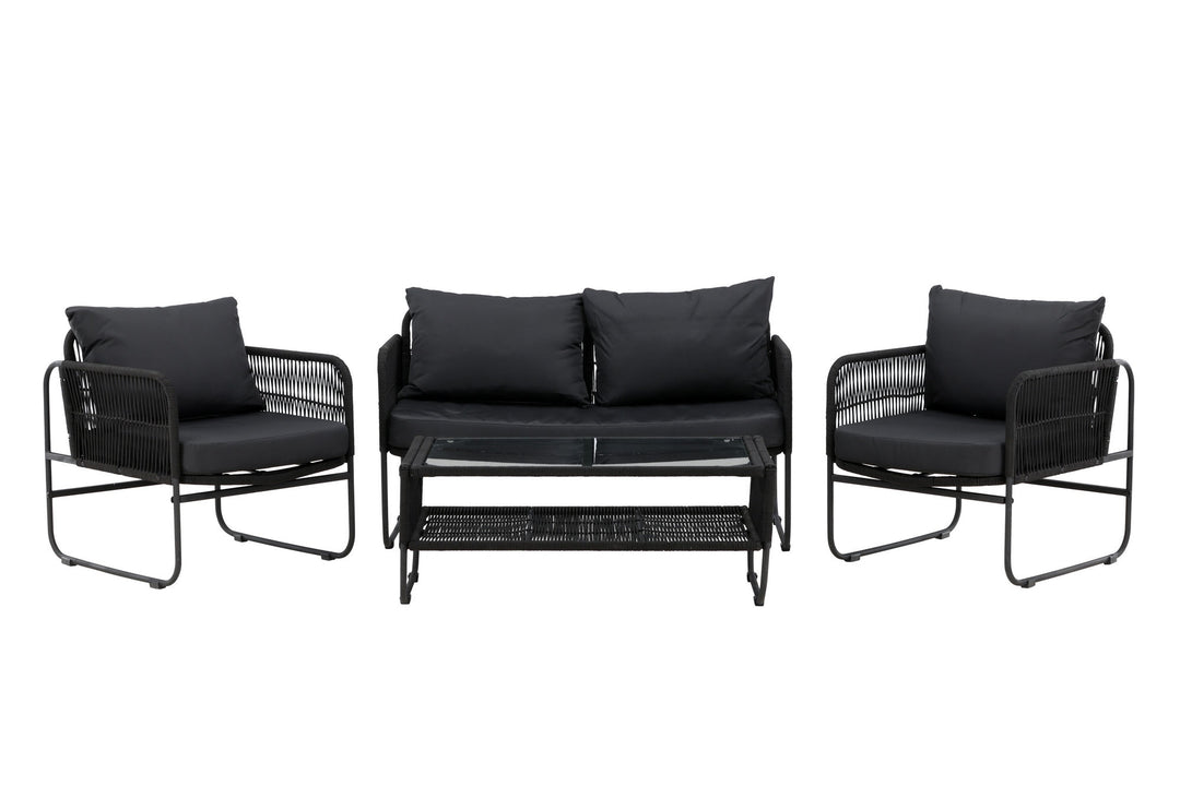 Venture Home Utah Lounge set - Black - Black rope (two seater + 2 one seater + table)