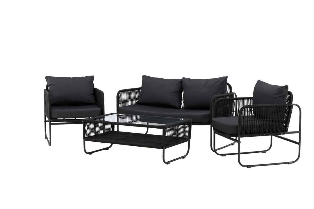 Venture Home Utah Lounge set - Black - Black rope (two seater + 2 one seater + table)