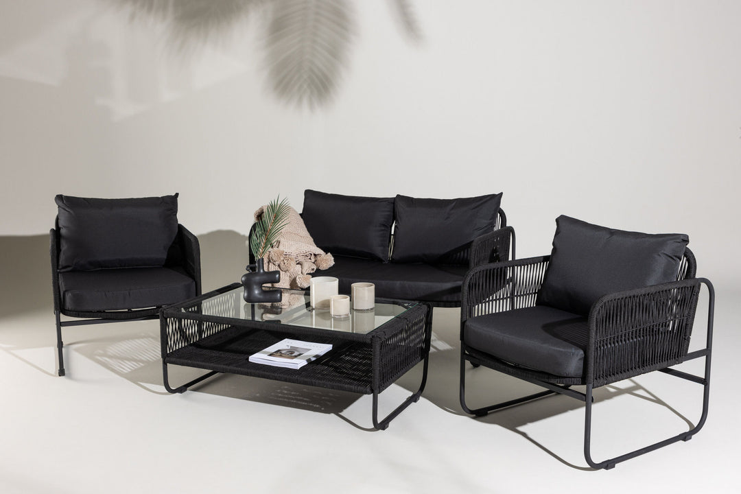 Venture Home Utah Lounge set - Black - Black rope (two seater + 2 one seater + table)