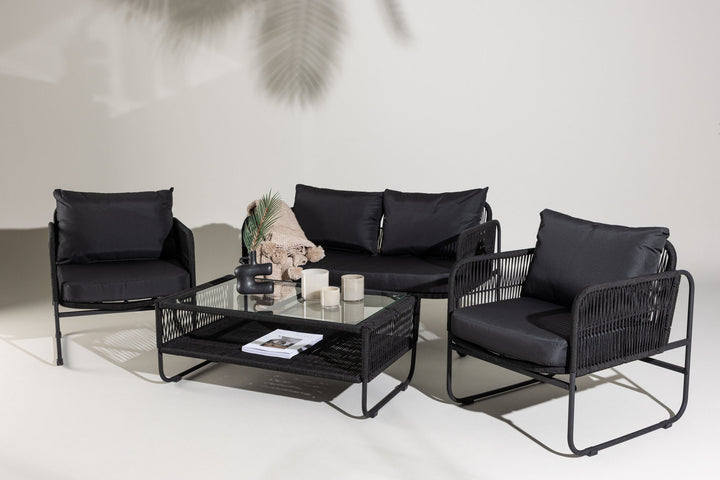 Venture Home Utah Lounge set - Black - Black rope (two seater + 2 one seater + table)