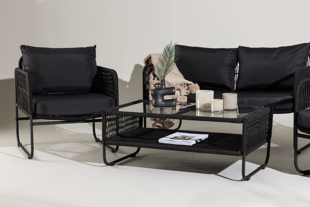 Venture Home Utah Lounge set - Black - Black rope (two seater + 2 one seater + table)