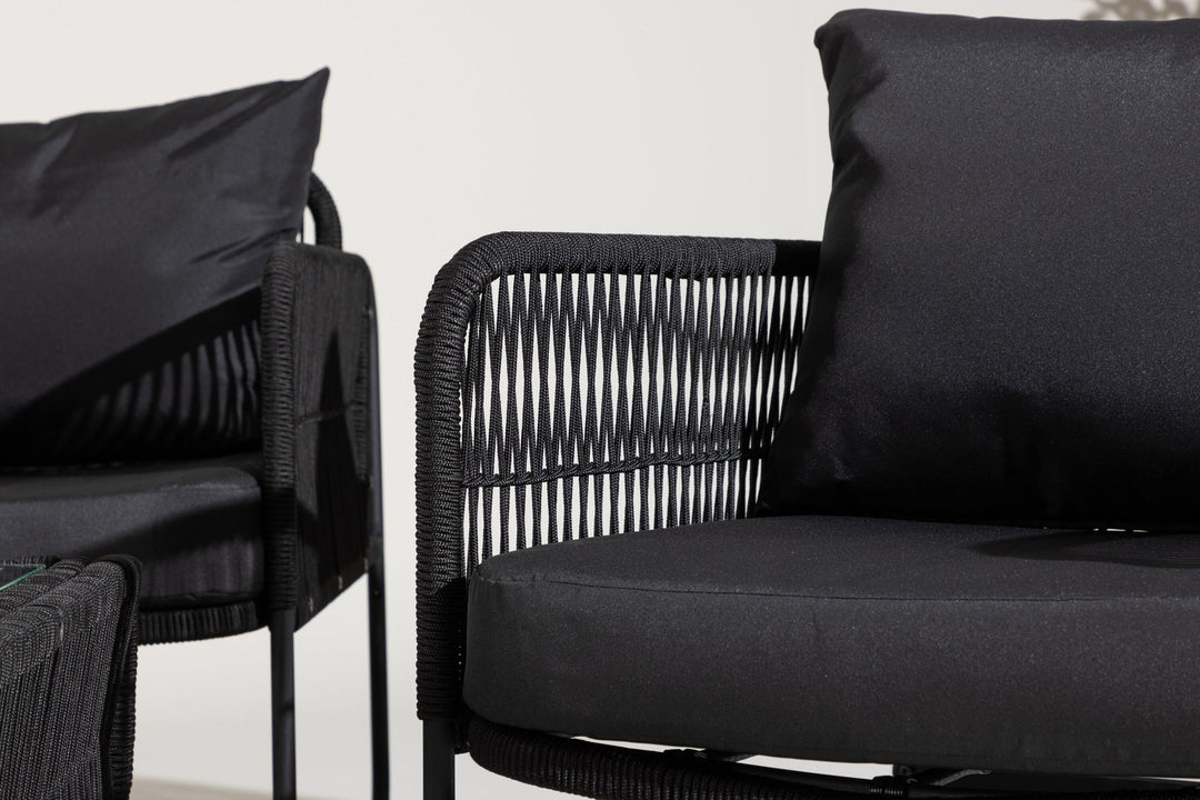 Venture Home Utah Lounge set - Black - Black rope (two seater + 2 one seater + table)