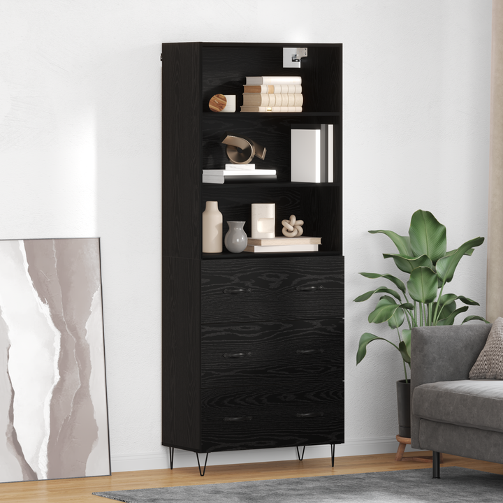 Highboard med skuffe 2 pcs Sort eg Konstrueret træ