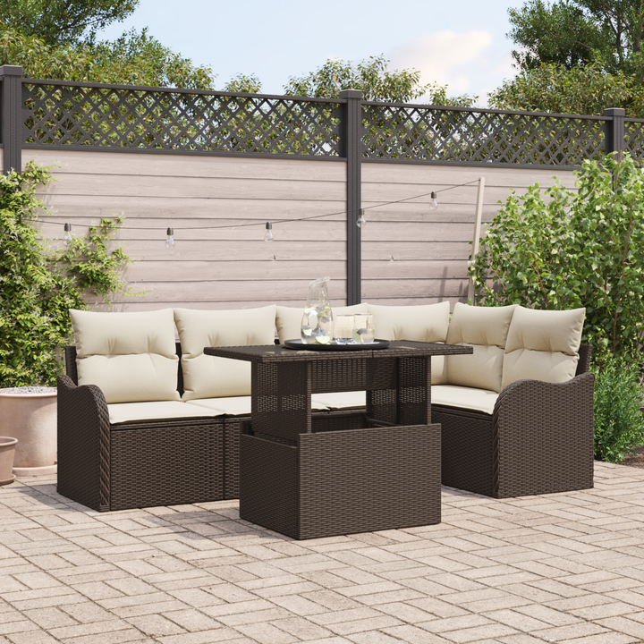 Havesofa Sæt med pude med pude 6 pcs Brun Poly Rattan