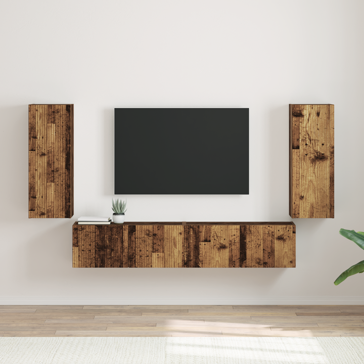 TV vægskab 2 pcs Gammelt træ 30 x 31 x 80 cm Konstrueret træ
