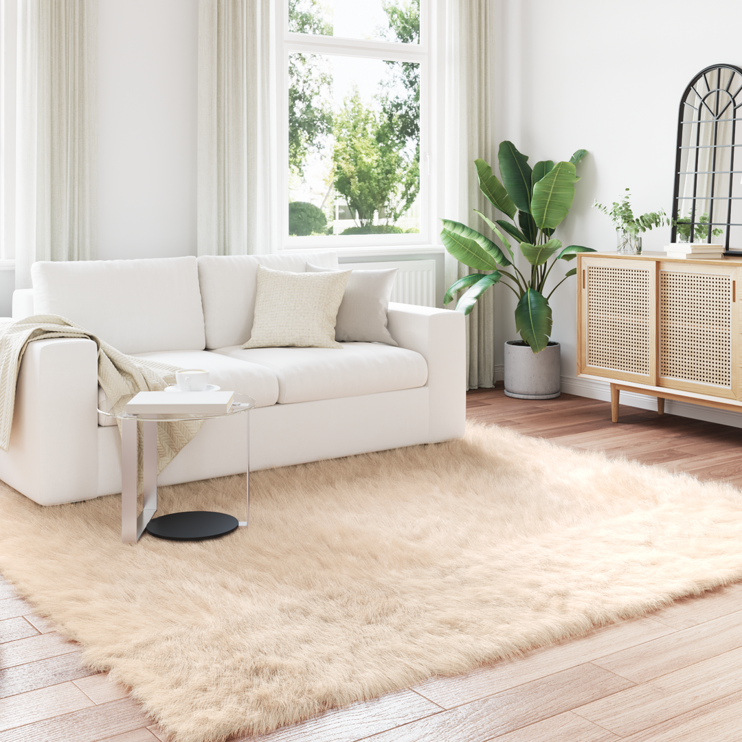 Fuskobbel lammeskindstæppe TAFALLA Beige 240 x 240 cm Polyester
