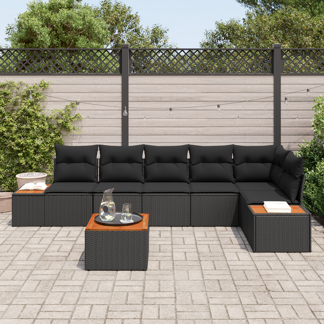 Havesofa Sæt med pude med opbevaring 6 pcs Sort Polyrattan