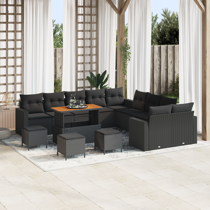 Havesofa Sæt med pude 18 pcs Sort polyrattan