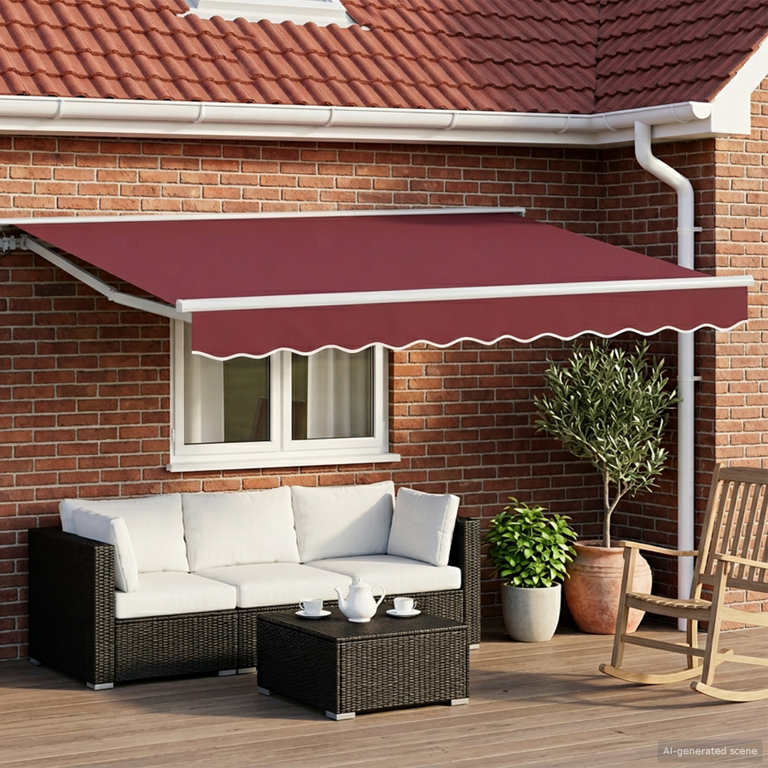 Manuel markise-ramme med LED-lys Bordeaux og Hvid 3,5 x 2,5 m