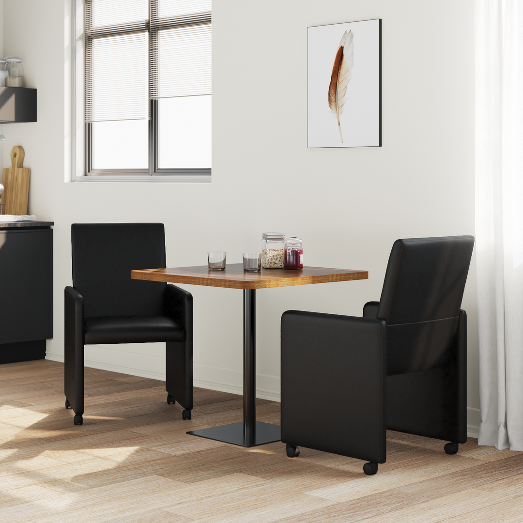 Spisebordsstole med hjul 2 pcs Sort 57 x 66 x 94 cm Kunstlæder