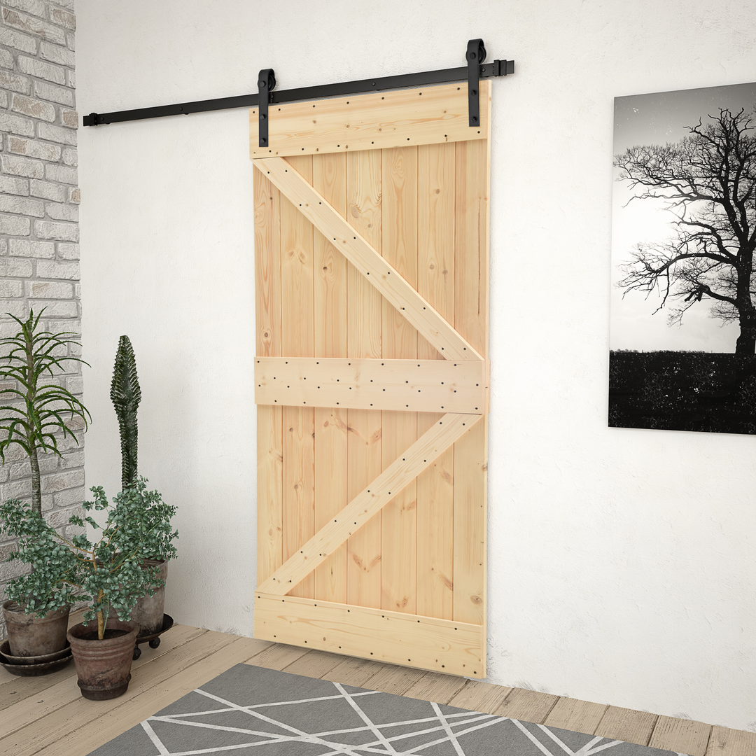 Skydedør Naturfarvet og sort 90 x 210 cm Massivt fyrretræ