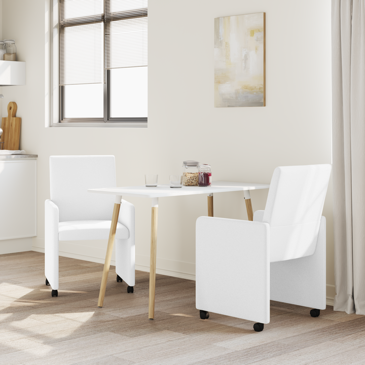 Spisebordsstole med hjul 2 pcs Hvid 57 x 66 x 94 cm Kunstlæder