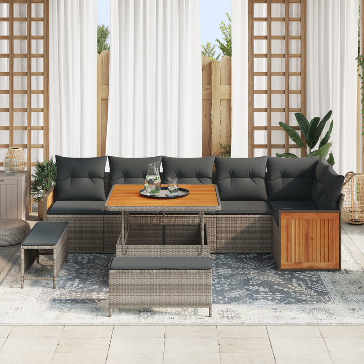 Havesofa Sæt 9 pcs Grå Poly Rattan og pulverlakeret stål