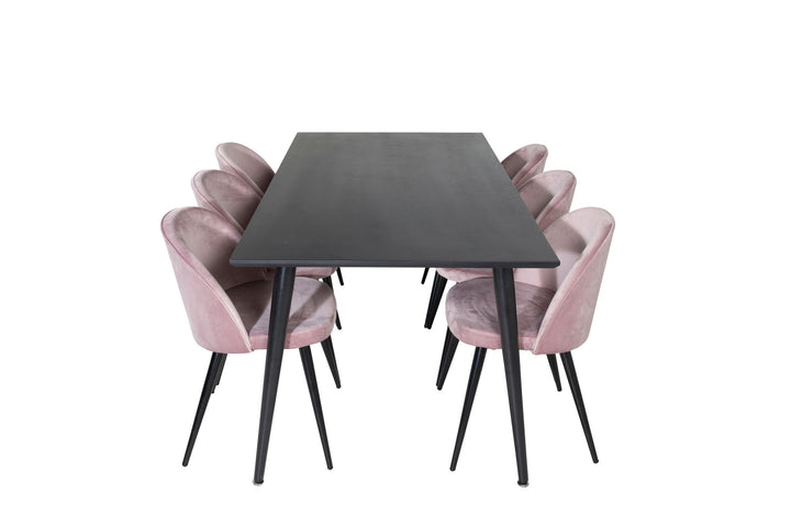 Venture Home Dipp Dining Table - 180*90cm - Black Veneer / all black legs +Velvet Dining Chair - Pink / Black_6
