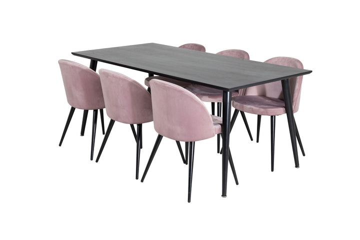 Venture Home Dipp Dining Table - 180*90cm - Black Veneer / all black legs +Velvet Dining Chair - Pink / Black_6