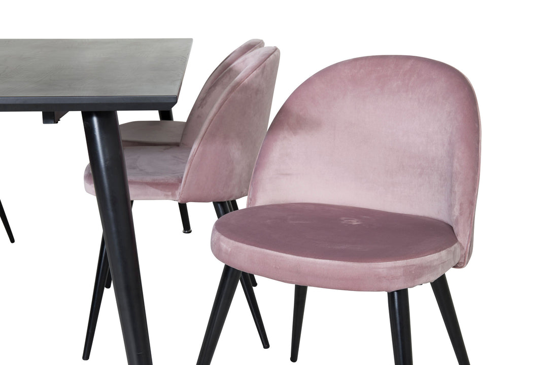 Venture Home Dipp Dining Table - 180*90cm - Black Veneer / all black legs +Velvet Dining Chair - Pink / Black_6