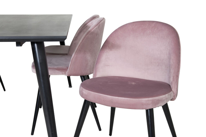 Venture Home Dipp Dining Table - 180*90cm - Black Veneer / all black legs +Velvet Dining Chair - Pink / Black_6