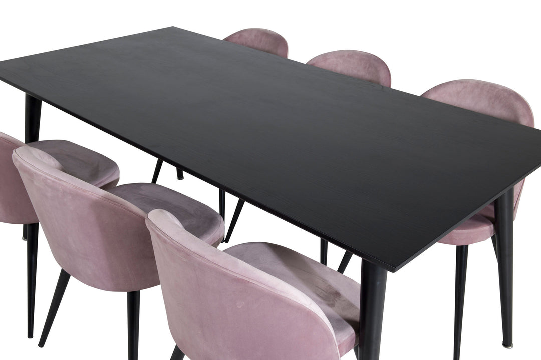 Venture Home Dipp Dining Table - 180*90cm - Black Veneer / all black legs +Velvet Dining Chair - Pink / Black_6