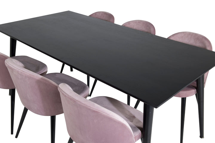 Venture Home Dipp Dining Table - 180*90cm - Black Veneer / all black legs +Velvet Dining Chair - Pink / Black_6