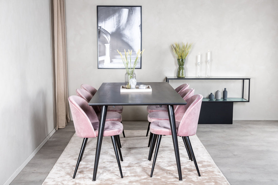 Venture Home Dipp Dining Table - 180*90cm - Black Veneer / all black legs +Velvet Dining Chair - Pink / Black_6