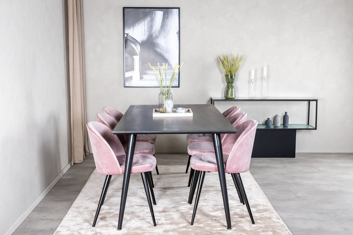 Venture Home Dipp Dining Table - 180*90cm - Black Veneer / all black legs +Velvet Dining Chair - Pink / Black_6