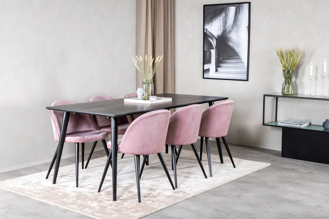 Venture Home Dipp Dining Table - 180*90cm - Black Veneer / all black legs +Velvet Dining Chair - Pink / Black_6