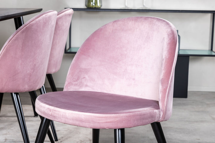 Venture Home Dipp Dining Table - 180*90cm - Black Veneer / all black legs +Velvet Dining Chair - Pink / Black_6