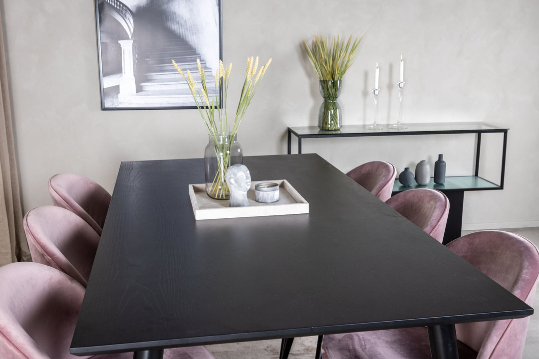 Venture Home Dipp Dining Table - 180*90cm - Black Veneer / all black legs +Velvet Dining Chair - Pink / Black_6