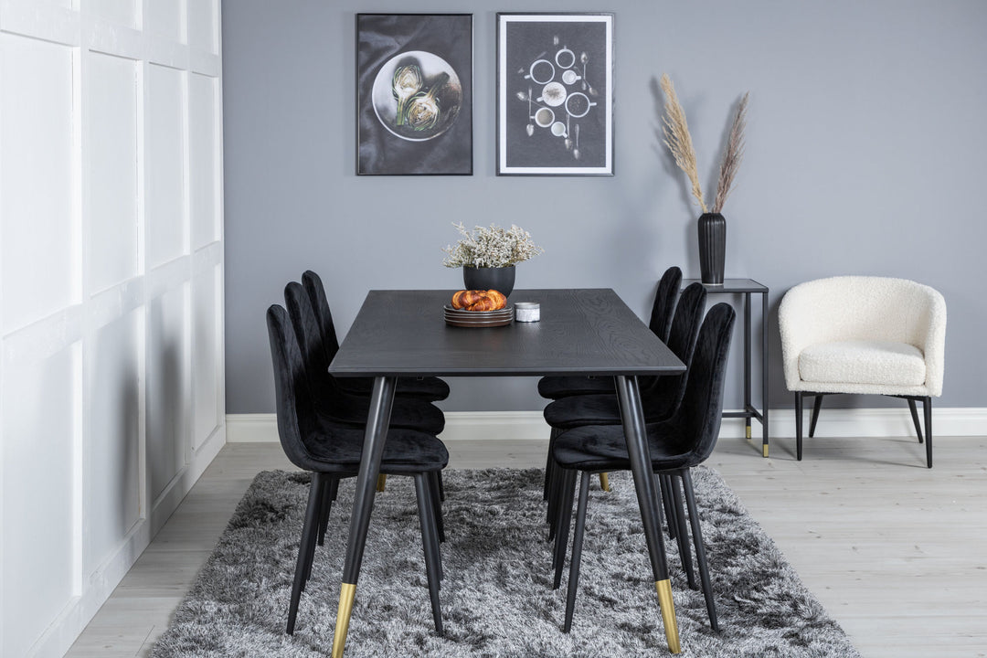 Venture Home Dipp Dining Table - 180*90cm - Black / Black Brass+Polar Diamond Dining Chair - Black Legs - Black Velvet_6