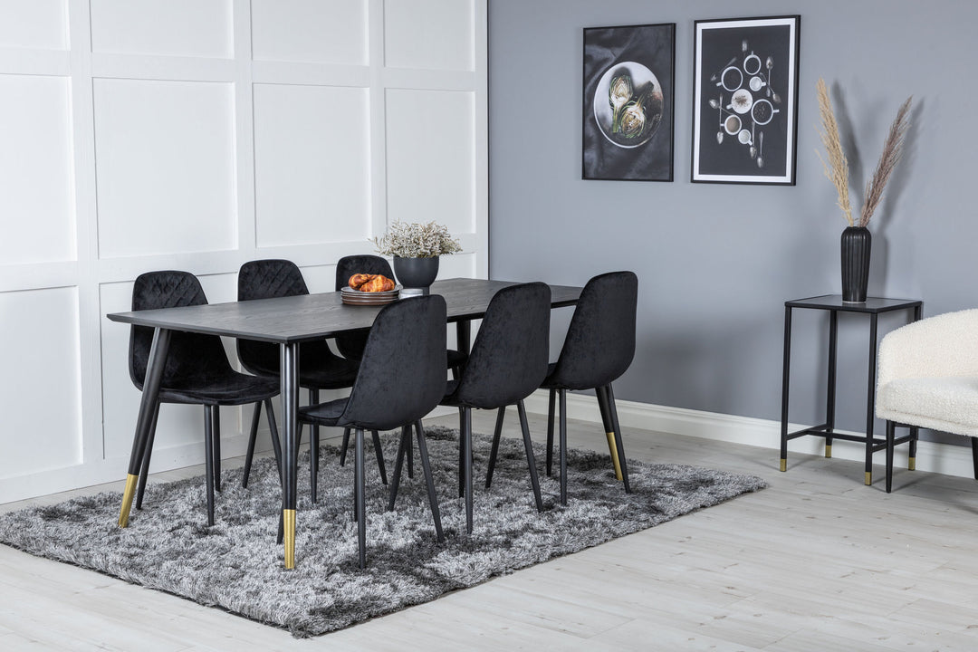 Venture Home Dipp Dining Table - 180*90cm - Black / Black Brass+Polar Diamond Dining Chair - Black Legs - Black Velvet_6