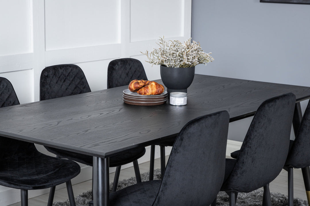 Venture Home Dipp Dining Table - 180*90cm - Black / Black Brass+Polar Diamond Dining Chair - Black Legs - Black Velvet_6