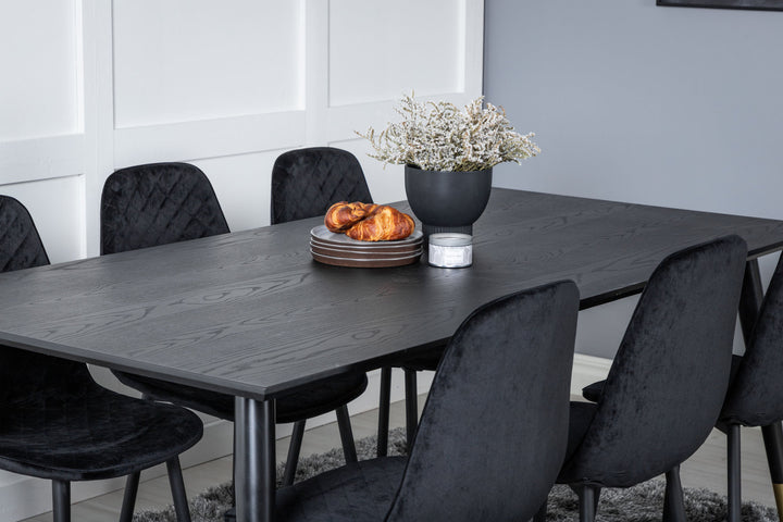 Venture Home Dipp Dining Table - 180*90cm - Black / Black Brass+Polar Diamond Dining Chair - Black Legs - Black Velvet_6
