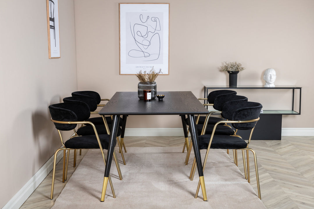 Venture Home Dipp Dining Table - 180*90cm - Black / Black Brass+Arrow armchair - Brass Legs - Black Velvet_6