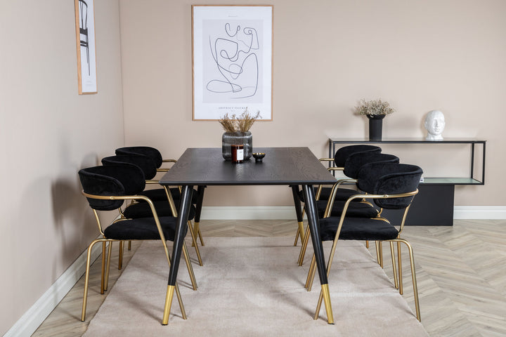 Venture Home Dipp Dining Table - 180*90cm - Black / Black Brass+Arrow armchair - Brass Legs - Black Velvet_6