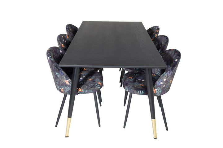 Venture Home Dipp Dining Table - 180*90cm - Black / Black Brass+Velvet Dining Chair - Black Flower fabric_6