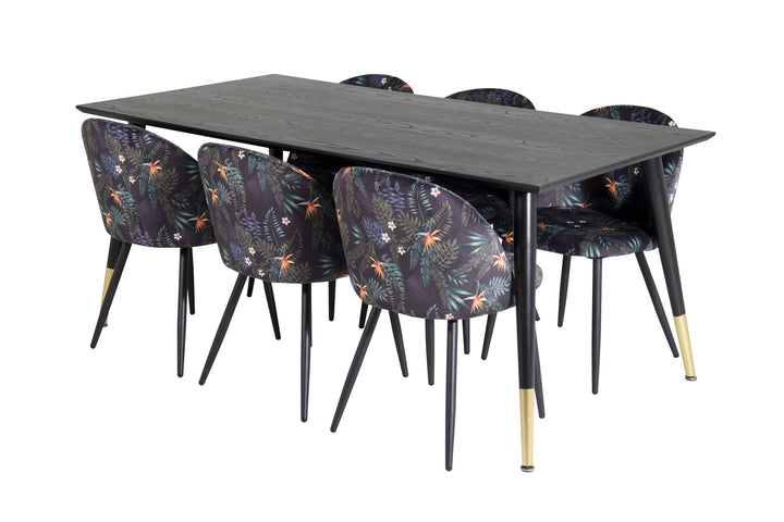 Venture Home Dipp Dining Table - 180*90cm - Black / Black Brass+Velvet Dining Chair - Black Flower fabric_6